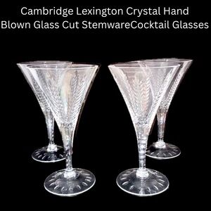 4 - Cambridge Lexington Crystal Hand Blown Glass Cut Stemware Cocktail G…